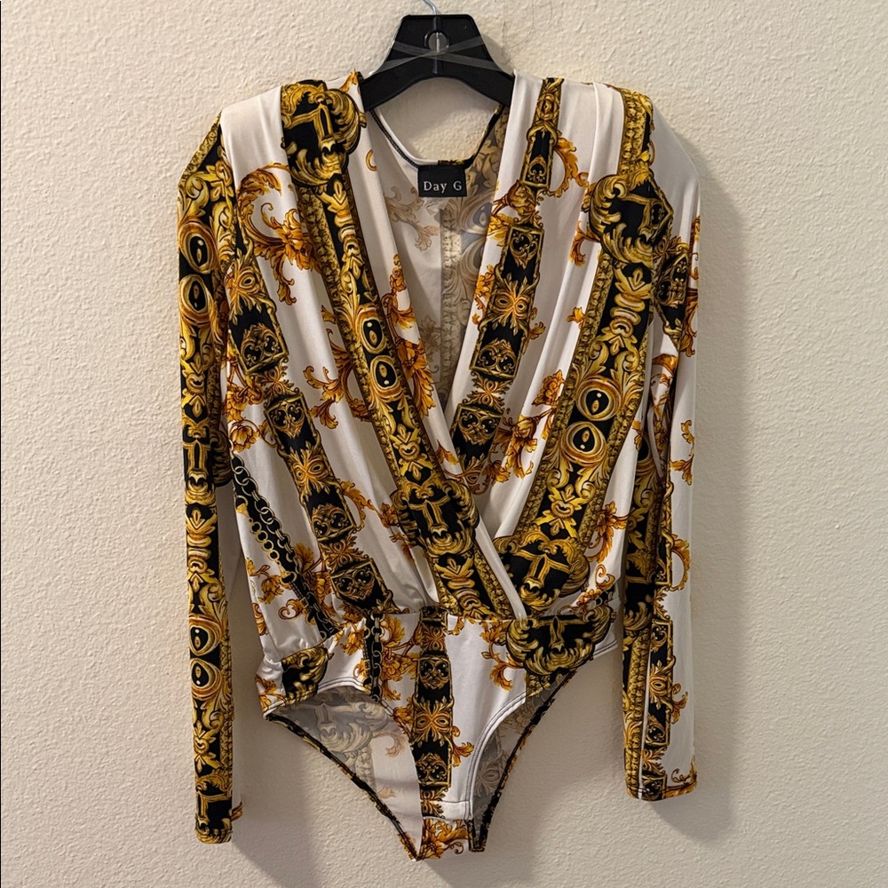 Day G Gold and Black Patterned Bodysuit size M